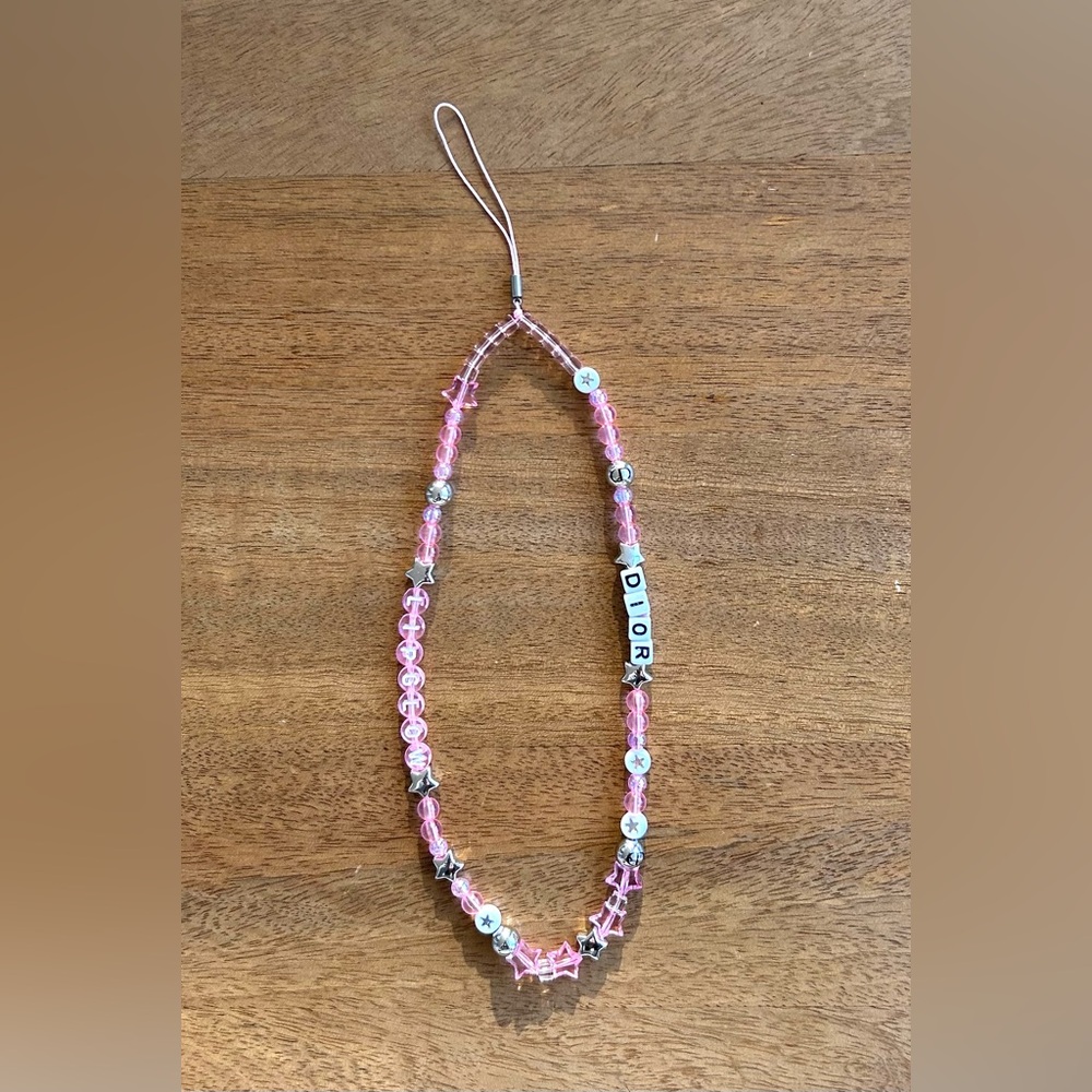 DIOR Lip Glow Pink Beaded Key Ring Phone Charm Phone Strap Bag Charm-New